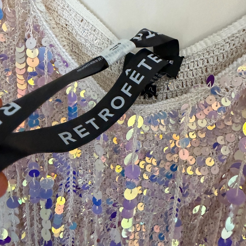 Retrofete Strapless Sequin Fringe Mini Dress in Iridescent Lilac and Blue - Picture 6 of 12